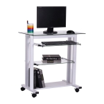 HOMCOM Computer Desk Glass Table Workstation Laptop pc desk mobile with wheels White