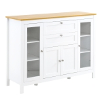 HOMCOM Aparador de Cozinha com Armário 2 Gavetas 2 Portas de Vidro e Prateleiras Ajustáveis Móvel Auxiliar de Armazenamento para Sala de Jantar Sala de Estar 120x40x90cm Branco