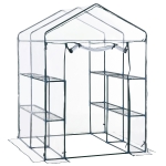 Outsunny 143 x 143 x 195 cm Walk in Garden PVC Greenhouse with Metal Frame Shelves - Transparent