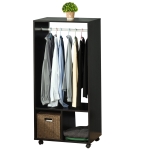 Homcom Armoire 2 Niches 4 Roulettes Pivotantes Noir 60 x 40 x 128 cm