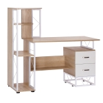 HOMCOM Escritorio con Estantería Librería Mesa de Ordenador PC con Superficie de 110 cm 2 Cajones y Múltiples Estantes para Oficina Estudio Despacho 133x55x123 cm Roble