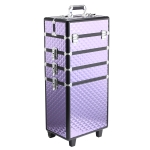 HOMCOM Maletín de Maquillaje Profesional con Ruedas Universales Distintos Niveles Asa Extensible Maletín Maquillaje Trolley Aleación de Aluminio 33,5x23x76/95,5 cm Violeta