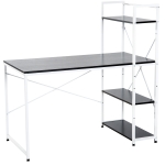 HOMCOM Computer Desk PC Table Study Workstation Home Office with 4-tier Bookshelf Storage Metal Frame Wooden Top (Black & White)(c-2)