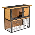 PawHut Wood-metal Rabbit Guinea Pig Hutch Elevated Pet House Bunny Cage with Slide-Out Tray Openable Roof Outdoor 89.5 x 45 x 81cm Light Yellow