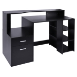HOMCOM Computer Desk PC Table Modern Home Office Writing Workstation Furniture Printer Shelf Rack w/ Storage Drawer & Shelves (BLACK)(c-2)