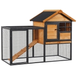 PawHut Wood-metal Rabbit Guinea Pig Hutch Elevated Pet House Bunny Cage with Slide-Out Tray Lockable Door Outdoor 122 x 63 x 92cm Light Yellow