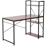 HOMCOM Computer Desk PC Table Study Workstation Home Office with 4-tier Bookshelf Storage Metal Frame Wooden Top (Black & White)(c-1)