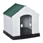 PawHut Caseta de Perro Casa para Perros Medianos con Puerta Metálica con Cerradura Techo Inclinado Base Elevada para Interior Exterior 78x87x81 cm Blanco y Verde