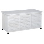 Outsunny Baúl de Madera Exterior Caja de Almacenamiento de Jardín con Tapa Abrible y Diseño Persiana 127x56x60 cm Blanco(c-2)