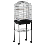 PawHut Gaiola para Passáros com Suporte Gaiola com 4 Rodas Teto com Abertura 2 Comedouros 3 Poleiros Bandeja Removível e Prateleira Inferior 46x36x130cm Preto