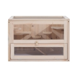PawHut Jaula de Madera para Hámster Ratones Casa de Roedores con 2 Escondites Techo Abatible Bandeja Extraíble Múltiples Plataformas Rampa y Columpios 78x40x44 cm Natural(c-2)