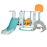 HOMCOM Columpio y Tobogán para Niños de +18 Meses Canasta de Baloncesto 3 en 1 con Asiento Ajustable Parque Infantil Interior y Exterior 158x117x97 cm Coral(c-2)