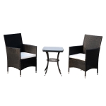 Outsunny Set Mobili da Giardino in Rattan, Tavolo con 2 Poltroncine con Cuscini, Nero