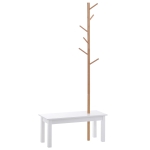 HOMCOM Perchero de Pie con Zapatero Colgador Tipo Árbol Moderno 6 Ganchos Colgador de Ropa Bolsa Banco con Almacenamiento Pasillo Entrada Bambú y MDF 40x30x180cm(c-3)
