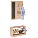 HOMCOM Mueble Recibidor Set de Zapatero y Perchero Montado en la Pared con 6 Ganchos y Plataforma para Entrada o Pasillo 75x30x45 cm Negro y Madera(c-1)