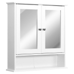 kleankin Armario de Baño con Espejo de Pared con 2 Puertas Armario de 3 Niveles para Almacenamiento Blanco 56x13x58cm