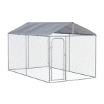 PawHut Kennel per Cani in Metallo con Copertura in Tessuto e Porta con Blocco, Recinto per Animali 400x230x232cm Argento