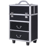 HOMCOM Maleta de Maquillaje Portátil Estuche de Comésticos Profesional con 6 Cajones Extensibles Cerradura y 2 Llaves Ruedas Asa Retráctil 36x23x58 cm Negro