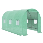 Outsunny Invernadero de Túnel 400x200x200 cm Invernadero de Jardín con Puerta Enrollable y 6 Ventanas Cubierta PE 140 g/m² Marco de Metal para Cultivo Plantas Verduras Verde