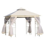 Outsunny Carpa para Exterior 300x300x265 cm con Mosquitera Cenador con Doble Techo Elegante para Jardín Terraza Color Blanco