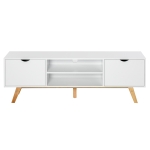 HOMCOM Armario para TV Soporte de Televisor Espacioso con 2 Armarios Estantes Abiertos Manija Oculta Patas de Madera 150x39x50 cm Blanco