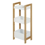 HOMCOM Dulapior Baie Multifuncțional Raft 3 Etajere din MDF Alb si Bambus