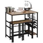 HOMCOM Set Masa cu 2 Scaune de Bar din Lemn 8 Suporturi pentru Sticle 4 Suporturi pentru Pahare