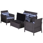 Outsunny Salotto da Esterno in PE Rattan Divano con 2 Poltrone e Tavolino Contenitore Grigio