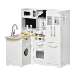 HOMCOM Bucatarie Jucarie pentru Copii 3-6 Ani din Lemn cu Sunete, 14 Accesorii, Cuptor, Chiuveta si Frigider, 82x65x87cm - Alb