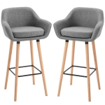 HOMCOM Set 2 Scaune de bar Moderne cu Perna si Spatar din Tesatura Gri