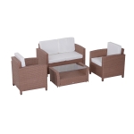 Outsunny Set Mobilier de Grădină din Polyratan 4buc Măsuță, Canapea și 2 Fotolii cu Perne Maro deschis