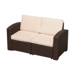 Outsunny Canapea in 2 Locuri in PE Rattan cu Perna, Maro, 141x71x75cm