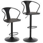 Homcom Set 2 scaune de Bar Pivotante din Otel Negru si Lemn cu Inaltime Reglabila