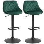 HOMCOM Set 2 Scaune de Bar Pivotante Reglabile in Inaltime Efect Tapiterie cu Catifelat Verde