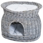 PawHut Cusca pentru Pisici cu 2 Rafturi cu 2 Perne Lavabile Gri alb 56 × 37 × 40cm