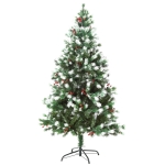 HOMCOM Brad de Craciun Pin artificial Varfuri Ramuri in alb 836 Ramuri Fructe Rosii(c-2)