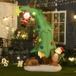 HOMCOM Pom de Craciun Gonflabil Lumini LED Mos Craciun catelus urs figurina