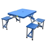 Outsunny Măsuță de picnic pliabilă portabilă din aluminiu și plastic cu 4 scaune, Albastru deschis