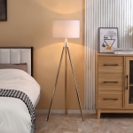 HOMCOM Lampă de podea modernă cu abajur din material textil și bază trepied, fixare E27, 53x53x144cm - alb /auriu