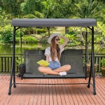 Outsunny Balansoar de Gradina cu 3 scaune Acoperis si Buzunare de depozitare, Gri