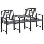 Outsunny Set 2 Scaune cu Masuta de cafea si gaura pentru Umbrela in metal, Negru