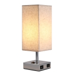 HOMCOM Lampa de Masa din Metal si Tesatura 2 Prize USB 2 Comutatoare, E27