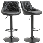 HOMCOM Set 2 Scaune de Bar cu inaltime Reglabila, Spatar Suport pentru Picioare din piele PU, Negru 46.5x48x84.5-106.5cm