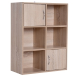 Homcom Librarie cu 3 Rafturi, 4 Compartimente si 2 Usi Basculante din Lemn Natural 61.5x29.5x80cm