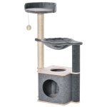 PawHut Ansamblu de joaca pentru pisici, Lemn/Plush, 48 x 34 x 95 cm, Gri