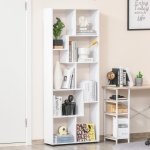 HOMCOM Biblioteca Suspendata Librarie Design Modern si Spatios, 8 rafturi, PAL, 70x24x178 cm, Alb