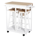 Homcom Carucior de Bucatarie Pliabil cu 2 Scaune din Lemn MDF Alb