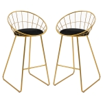 HOMCOM Set 2 Scaune Inalte, Suport pentru picioare, Perna de catifea, Poliester/Metal, 52.5x47x97cm, Negru/Auriu