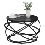 HOMCOM Masuta pentru Cafea Rotunda Blat Efect Marmura Cadru din Metal Negru