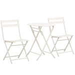 Outsunny Masuta cu Scaune de Gradina Pliabile din Otel Alba Set 3 Piese
